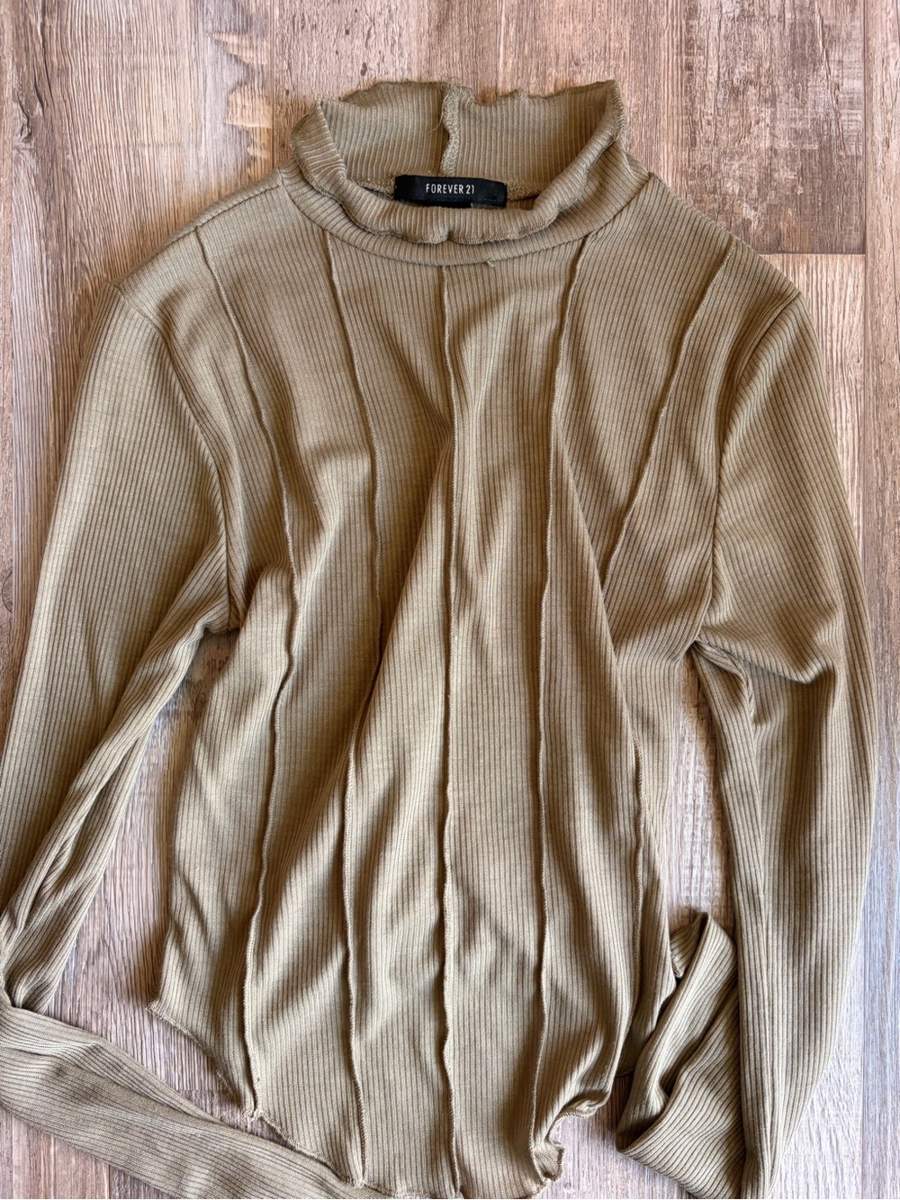 Forever 21 Olive Green Ribbed Mock Neck Top